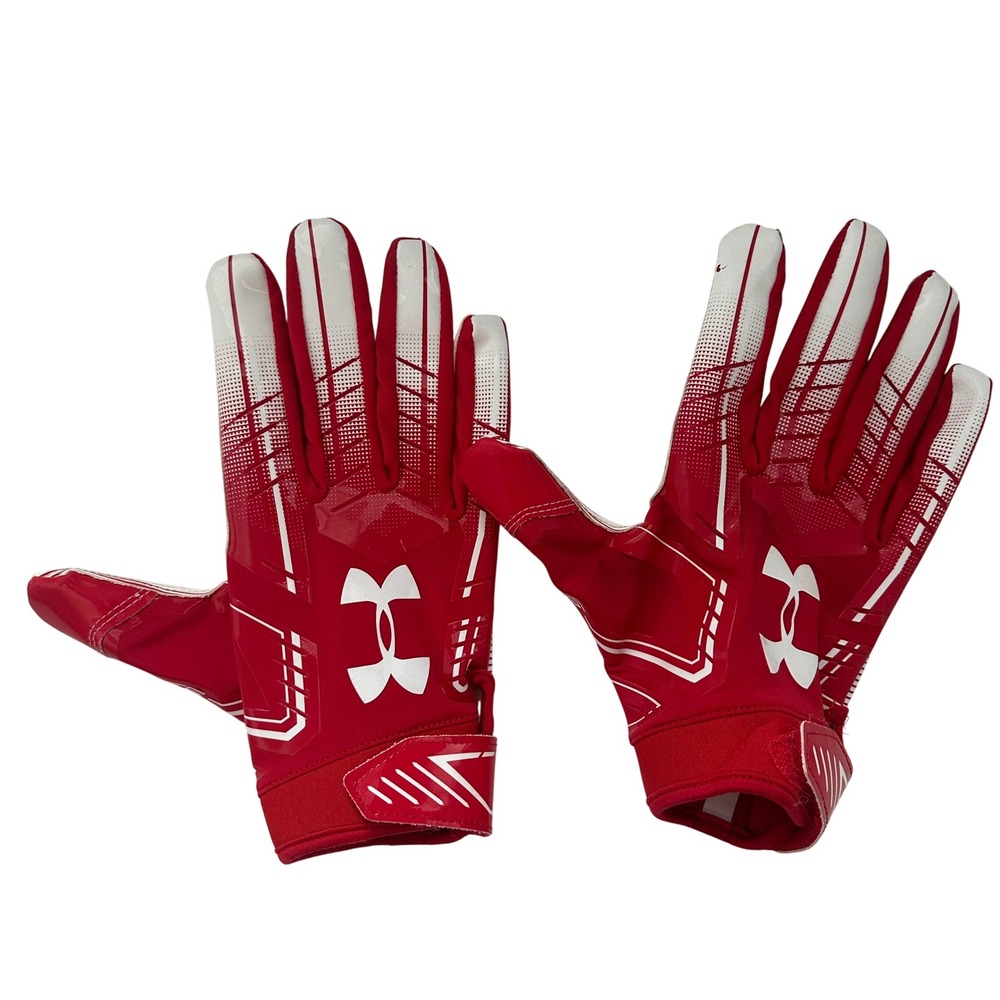Under Armour Youth Large Football Receiver Gloves Red White SFIA Approved Kids